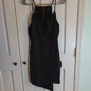NWT Lulu's Black Satin Asymmetrical Slip Mini Dress